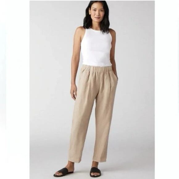 Eileen Fisher Natural Beige Organic Linen Elastic Waist Pull On Lantern Pants 2X - Picture 1 of 11